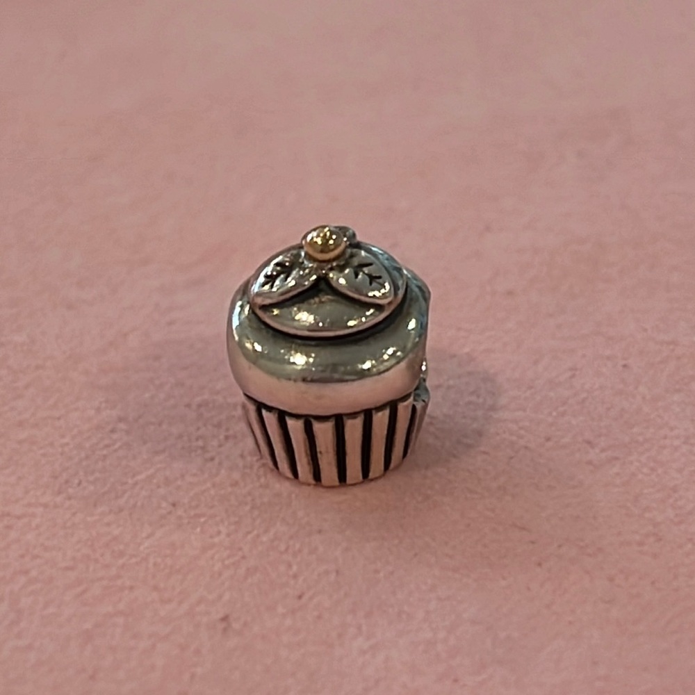 Pandora Retired Sterling Cupcake with 14kt Gold Cherry on Top